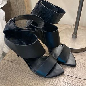 Tibi Black Leather Heel Ankle Strap